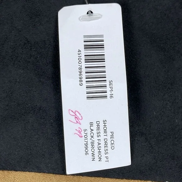 Chicos Dress Womens 1 Petite Medium 8P Black Brown Suede Faux Leather Patchwork - Picture 5 of 14